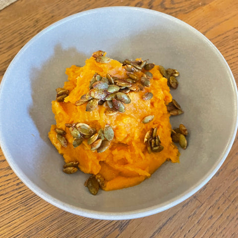 Maple Whipped Sweet Potatoes with Spiced Pumpkin Seeds